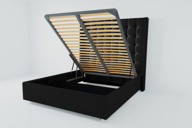 Мягкая интерьерная кровать &куот;Венеция Люкс&куот; с подъемным механизмом Материал фасада: Искусственная кожа; Спальное место: 2000х2000 мм; Цвет фасада: Кольт Ч; Цвет корпуса: Кольт Ч / "Венеция Люкс"_0