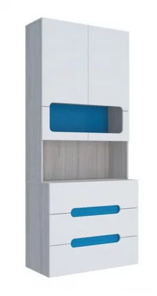 Стеллаж с ящиками Палермо Юниор 04  Белый глянец Ясень шимо светлый Синий_0