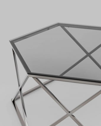 Журнальный столик Круз 93*80 стекло смоке сталь Темный хром / smoke_4