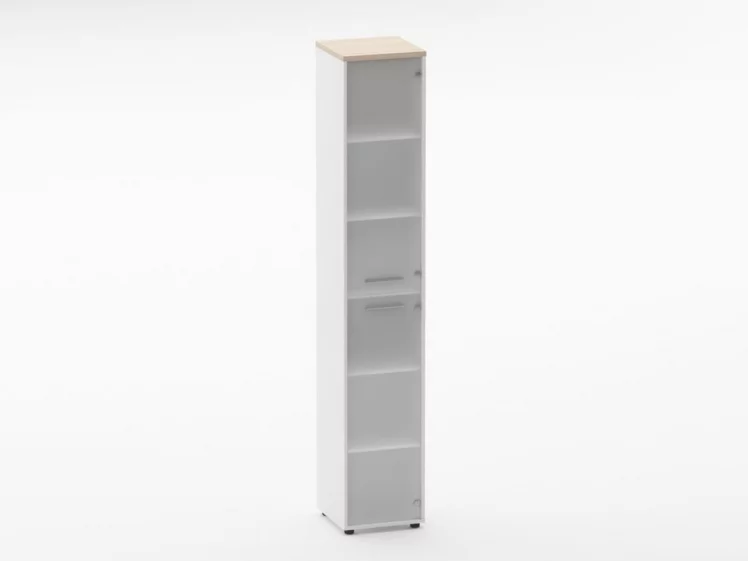 Шкаф 5 узкий закрытый, 2 стеклянные двери Дека 10.23.17Пр Туя/Белый / Deka_0