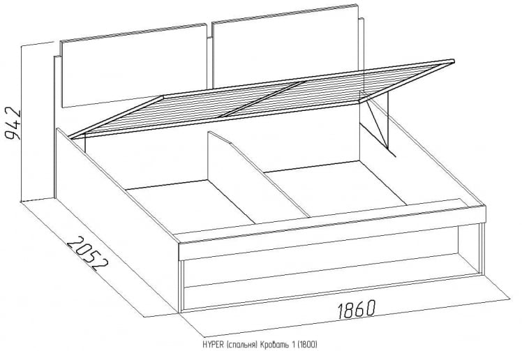 Кровать 1 (1800) ХЙПЕР Венге (спальня) / HYPER_2