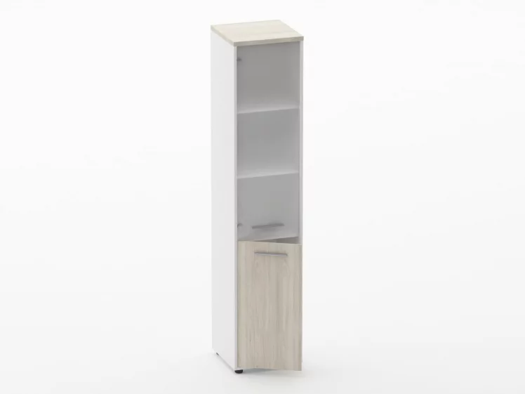 Шкаф 4 узкий верх стеклянная дверь, низ закрытый Дека 10.19.17Л Дуб Сантана светлый/Белый / Deka_1