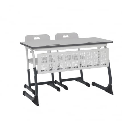 Парта двухместная регулируемая по высоте СМАРТЙ ПЛУС с сетками и антивандальной  полиуретановой кромкой(рост 5-7) Антрацит/Белый/Серый / SMARTY PLUS_1