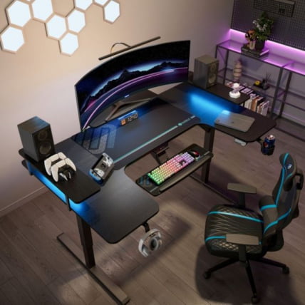 Стол для компьютера (для геймеров) У-образной формы с электрической регулировкой по высоте и трансформируемыми полками Еурека У-71 / U-образной Eureka U-71_13