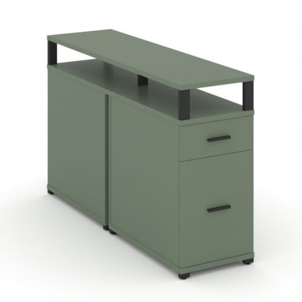 Тумба двухсторонняя опорная приставная с ящиком, распашным фасадом и надставкой CОНCЕПТ CН.ДТГО-006 Б/В Кобо Черный / CONCEPT CN.DTGO-006 B/W_0