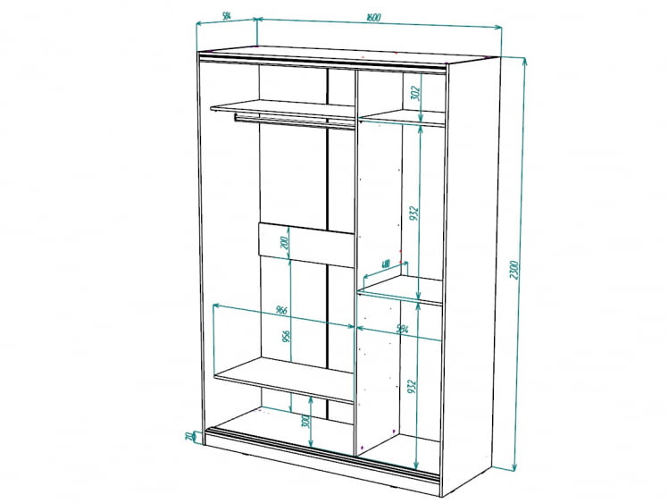 Шкаф-купе 2-х дверный Виктория 1600х584х2300, Белый 16ДЗДЗ-Б 310-263_2