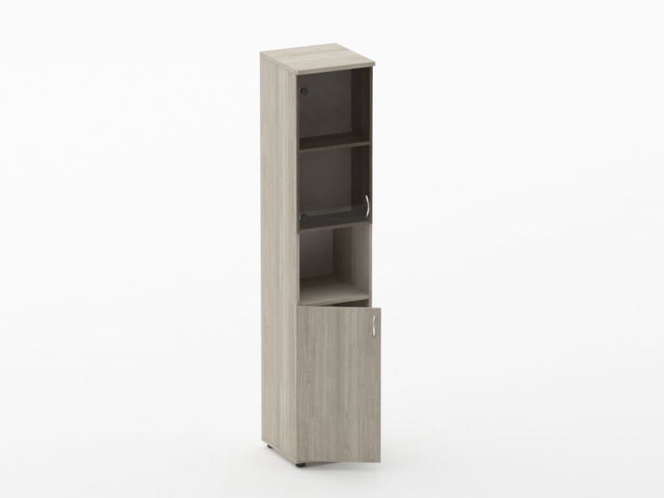 Шкаф высокий со стеклом и нишей Твин 16.16.16Л Дуб Сантана светлый / Twin_1