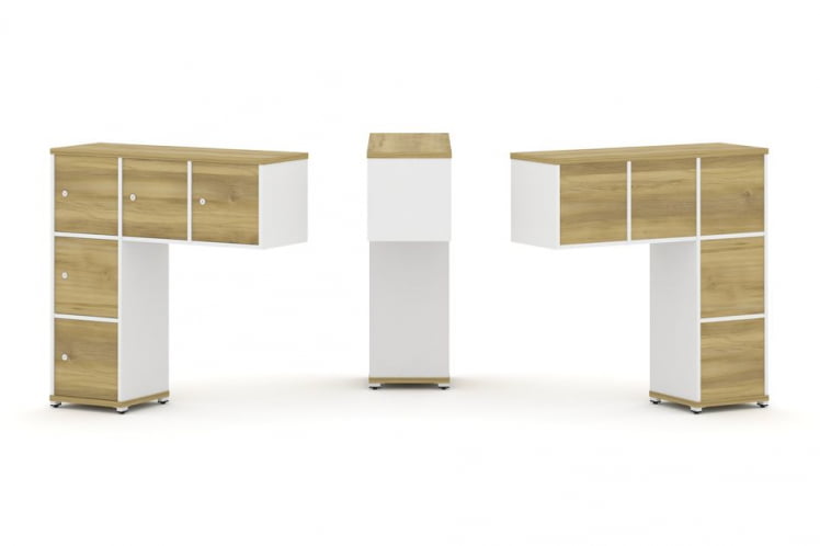 Надставка на стол низкая односторонняя + задняя стенка (5 шт.) + распашной фасад (5 шт.) CОНCЕПТ CН.ОНН-007 Дуб Винченцо Белый бриллиант Белый металл / CONCEPT CN.ONN-007_0