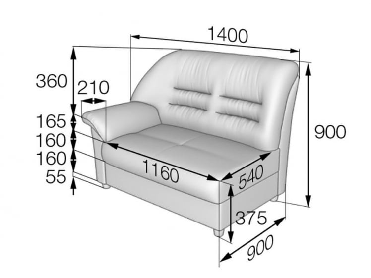 Диван двухместный подлокотник правый Премьер В-100/8 / V-100/8_1