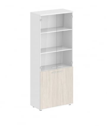 Шкаф высокий четырехдверный со стеклом Сигма СГ.811.ВХ.ОЛ.ГЛ Белый Дуб светлый / Sigma SG.811.WH.OL.GL_0