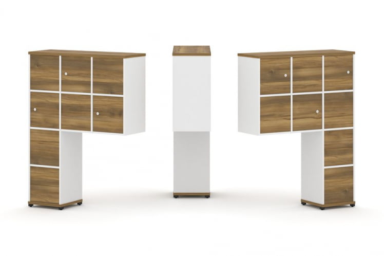 Надставка на стол высокая двухсторонняя + задняя стенка (8 шт.) + блок с 2-мя ящиками (2 шт.) + распашной фасад (6 шт.) CОНCЕПТ CН.ДНВ-004 Сандал Янтарный Белый бриллиант Черный металл / CONCEPT CN.DNV-004_0