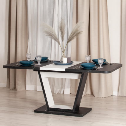 Стол обеденный ВОКС ЛДСП, 132-172кс85кс75,5 см, Мрамор черный/Белый / VOX 132-172x85x75,5_15