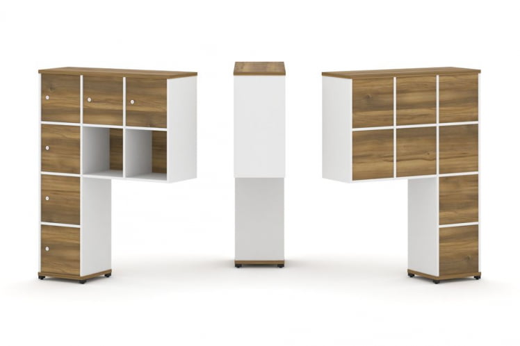 Надставка на стол высокая односторонняя + задняя стенка (8 шт.) + распашной фасад (6 шт.) CОНCЕПТ CН.ОНВ-009 Сандал Янтарный Белый бриллиант Черный металл / CONCEPT CN.ONV-009_0