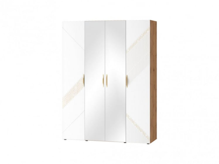 Шкаф четырехдверный с зеркалом (лев/прав) Монако 903.14 Дуб Вотан / Белый шпон / Альпийский белый_0