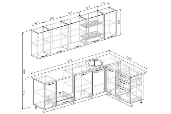 Гарнитур кухонный угловой 2600 Демо 2600х1600_1