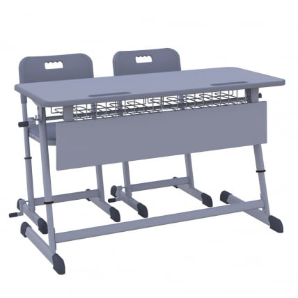 Парта двухместная НОМАД В с ручной регулировкой высоты  с антивандальной  полиуретановой кромкой (рост 4-6) серый/Серый / NOMAD V_1