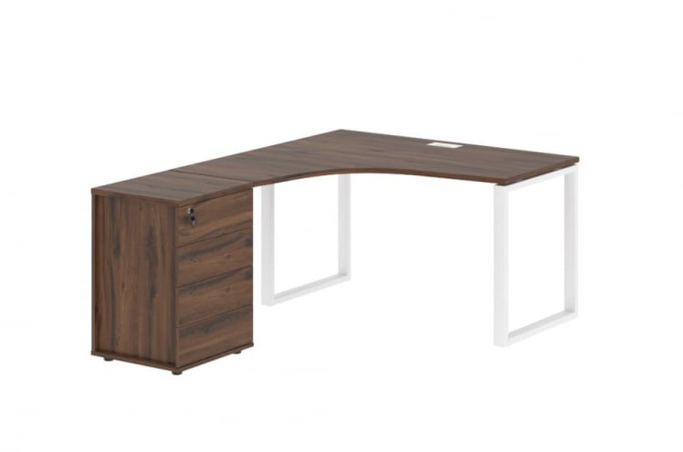 Стол эргономичный с тумбой левый ЕДИС ЕКCЕТ 1318 Л Дуб Денвер темный Белый / EDIS EQCET L_0