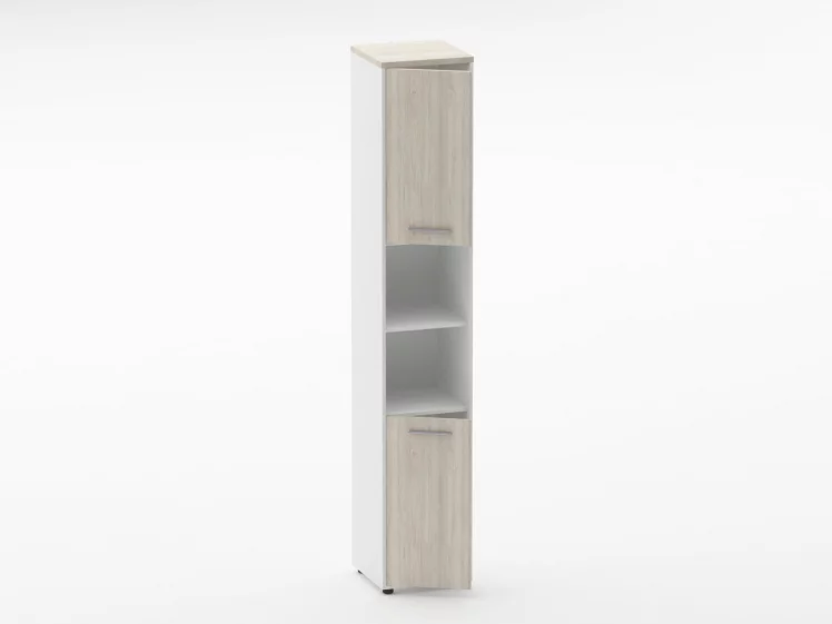 Шкаф 5 узкий закрытый с 2 -мя открытыми полками Дека 10.23.12Л Дуб Сантана светлый/Белый / Deka_1